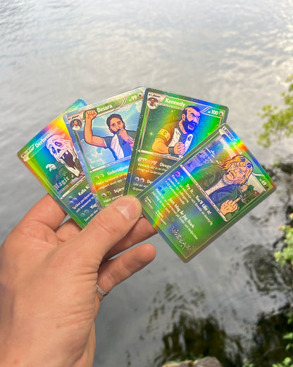 Detaljbild på de holografiska Bajen stickers. Klistermärkena speglas fint i solen och tål vatten utan att blekna.